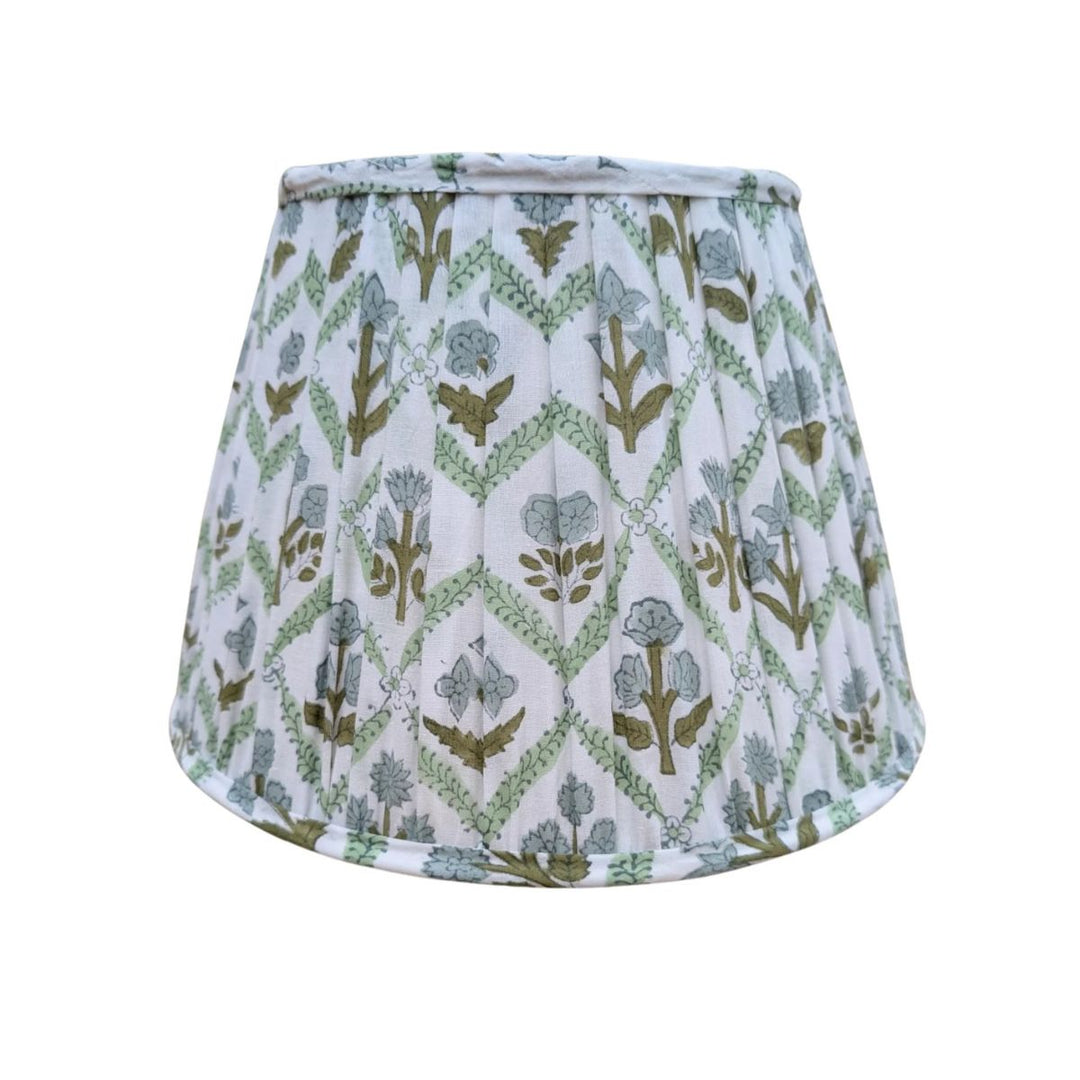 Mary printed pleated lampshade in green and blue floral pattern, 35cm size.
