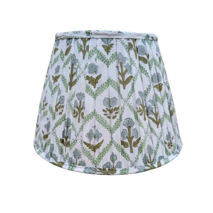 Mary printed pleated lampshade in green and blue floral pattern, 35cm size.