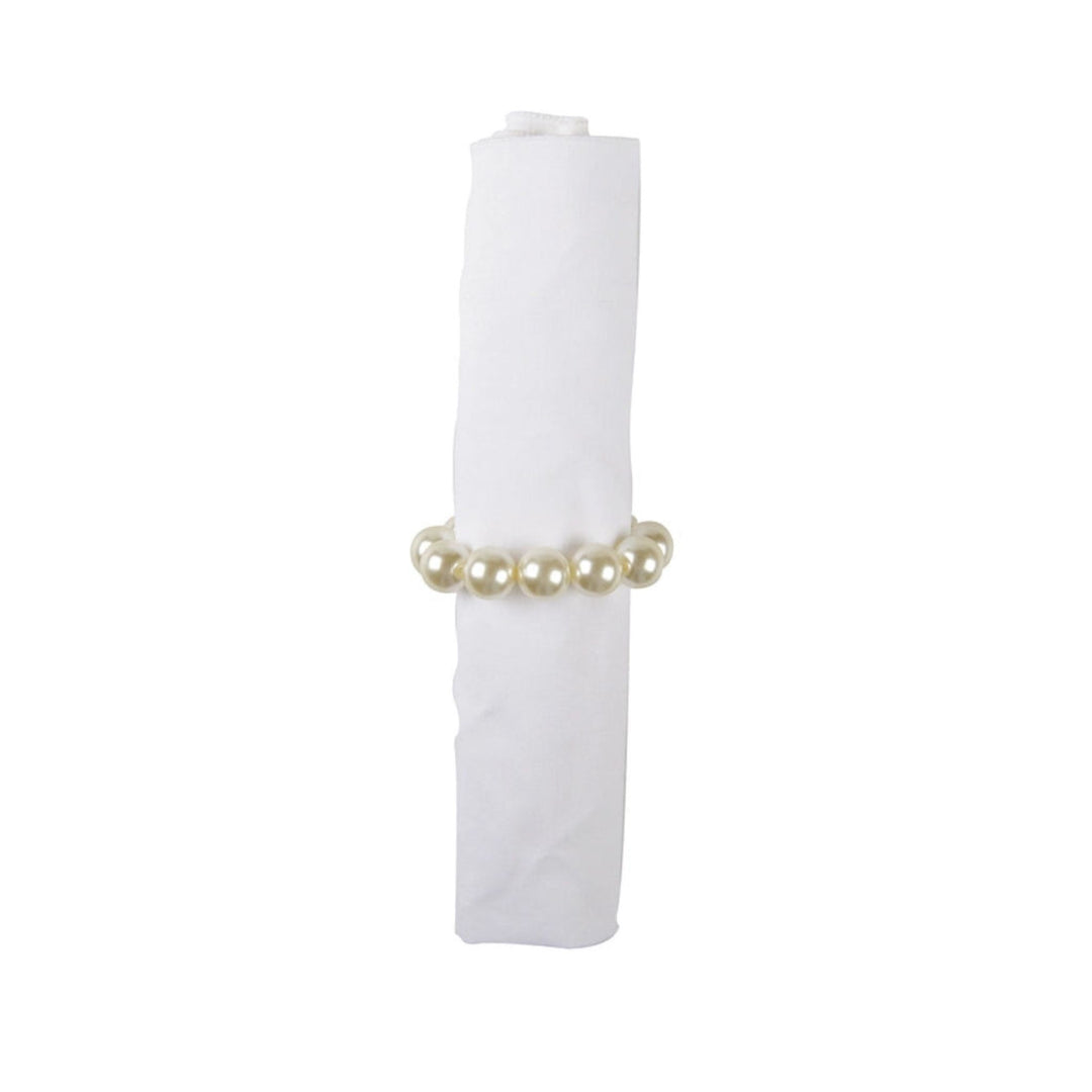 Elegant pearl napkin ring by LNH Edit, featuring lustrous round pearls on a gold band for sophisticated table styling.