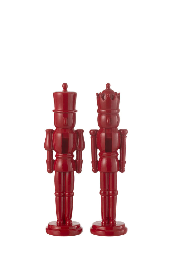 LNH Edit Red Glossy Nutcrackers, Set of 2 — small decorative red nutcrackers for festive home decor.