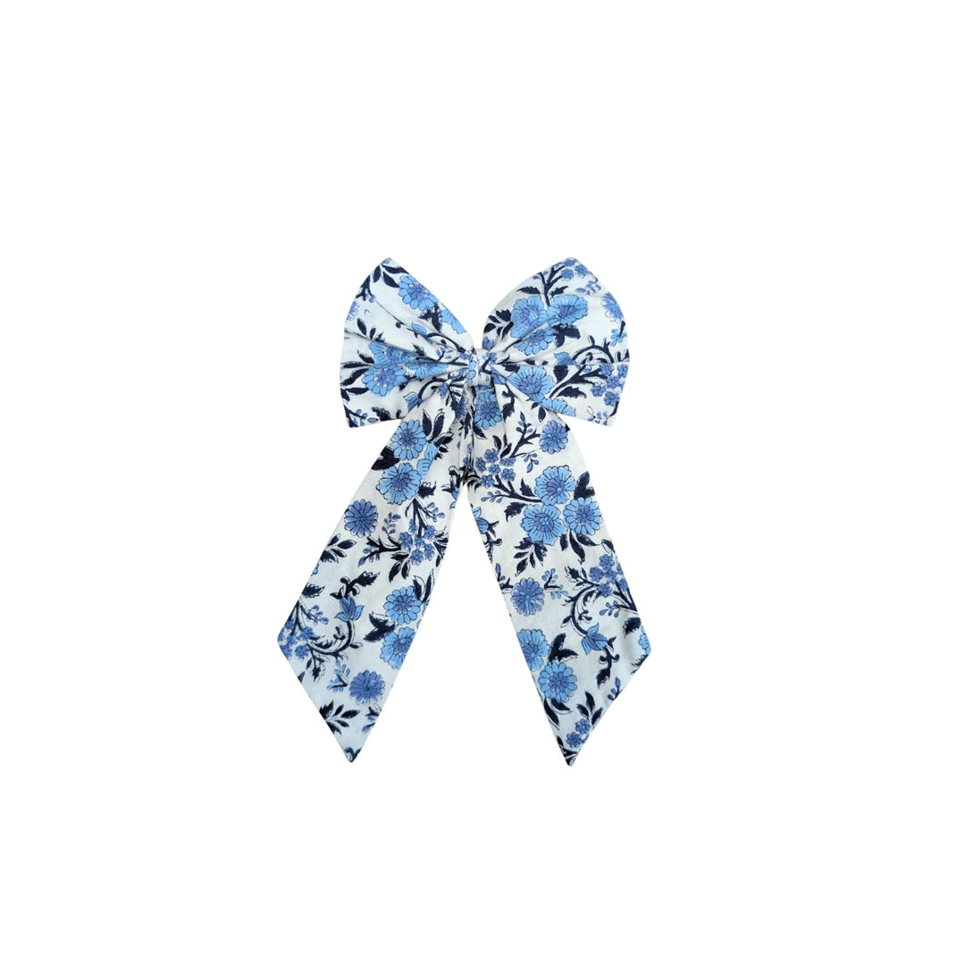 Thistle Blue Handmade Bow | Hand Block-Printed Cotton (2 Sizes)