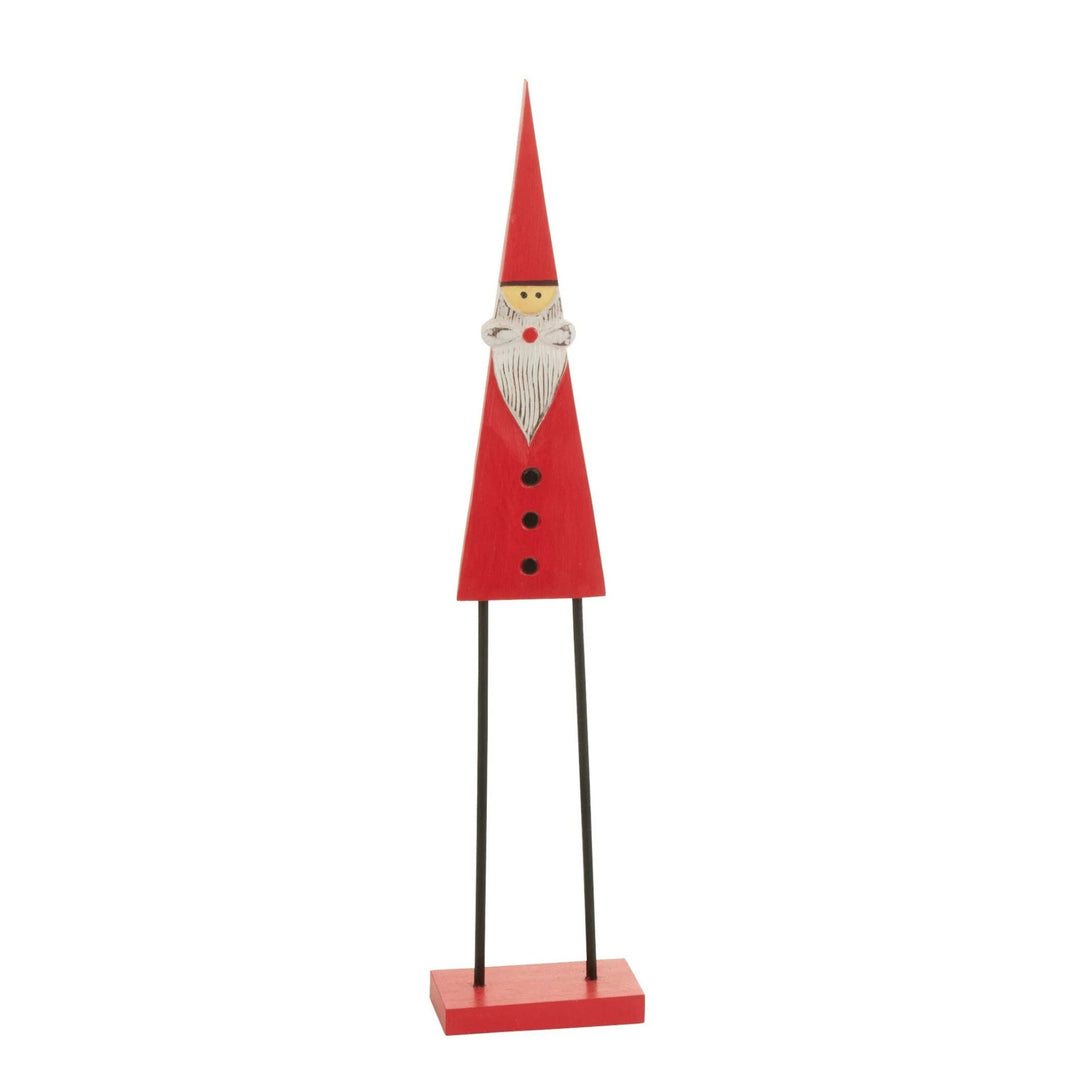LNH Edit Wooden Standing Santa decoration in red with long black legs and white beard, minimalist Scandi Christmas design.