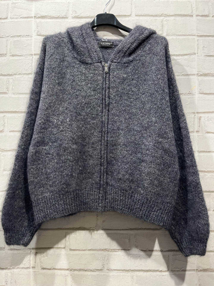 Zip Up Mohair Knitted Hoodie-Jackets & Coats-LNH Edit