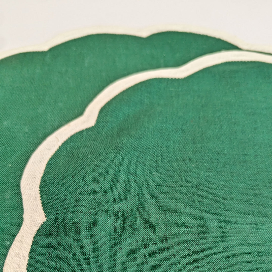 Green Linen Modern Scalloped Placemats, Set of 2-Placemats-LNH Edit