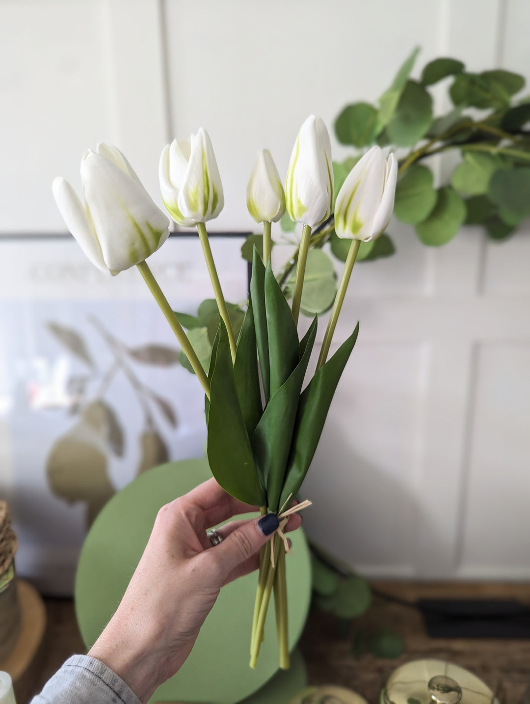 Faux White Tulip set of 5 stems