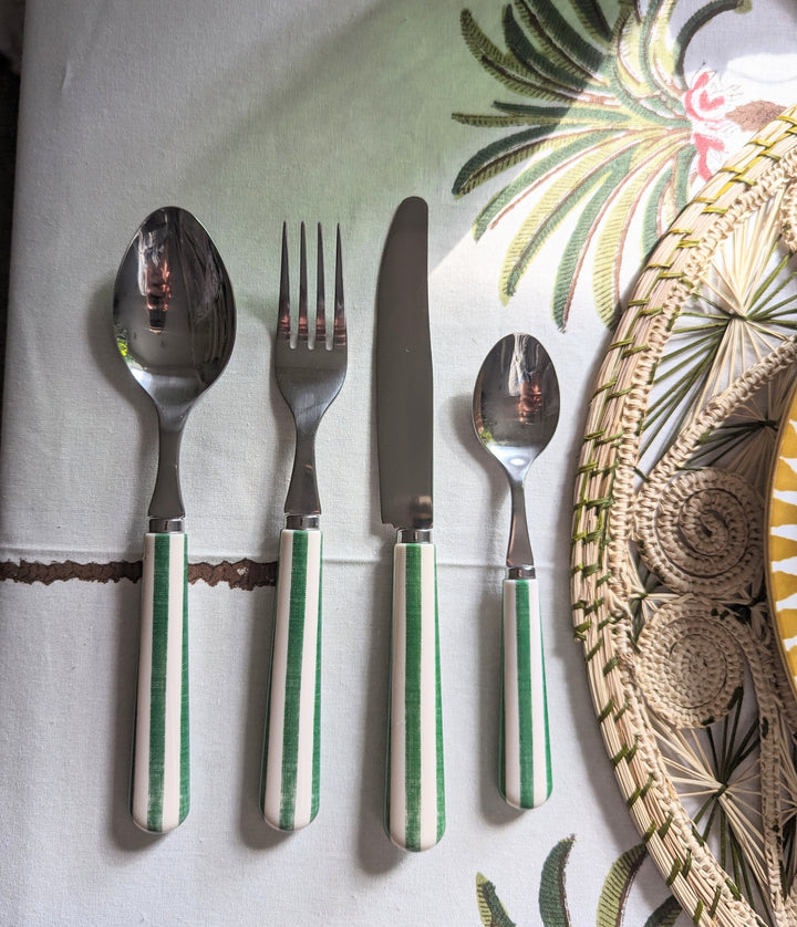 Green Stripe Cutlery, Set of 4 pieces (1 Setting)