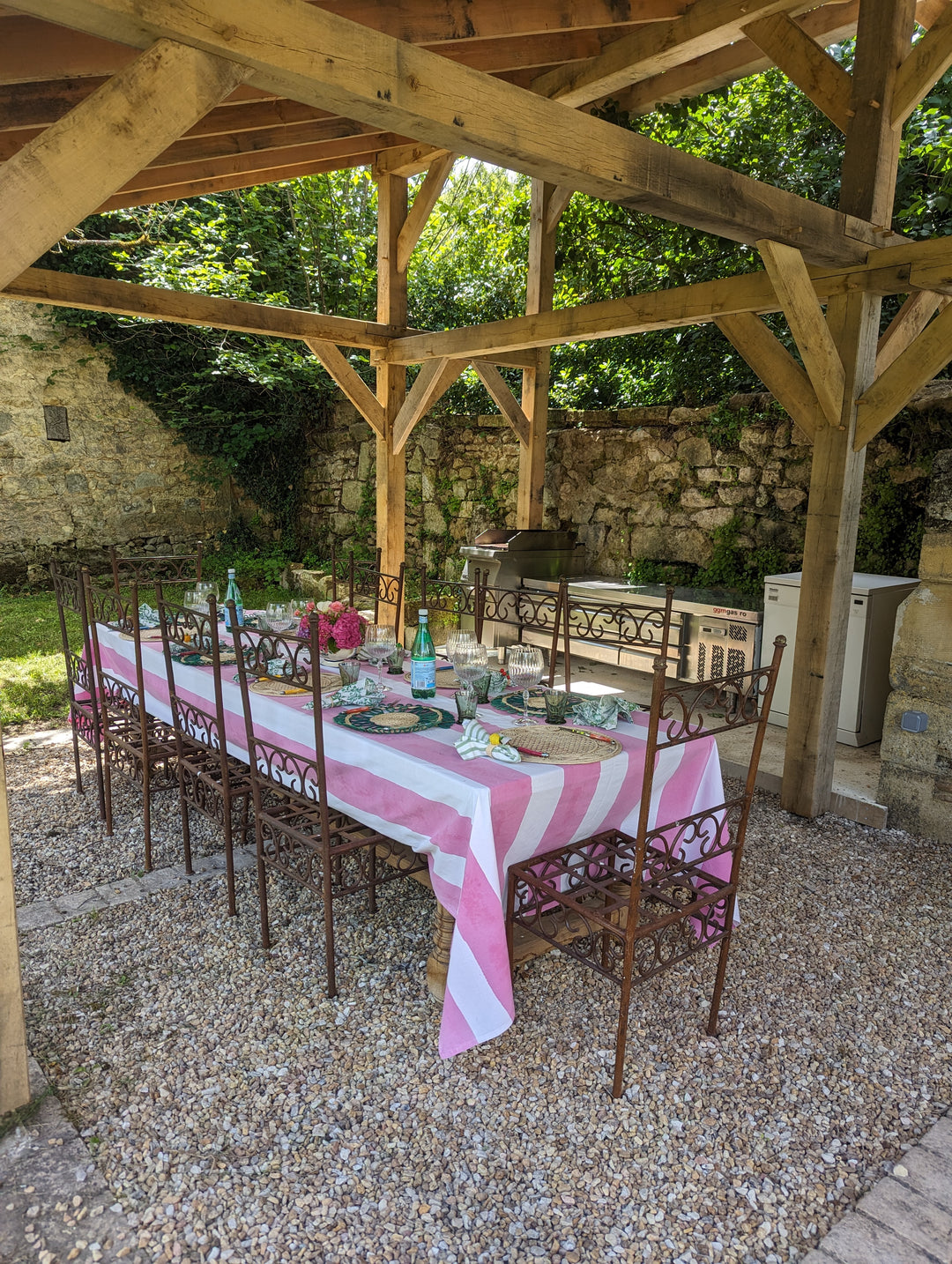 Wide Stripe Pink Tablecloth