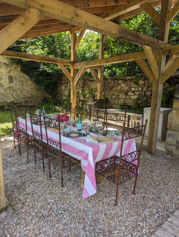 Wide Stripe Pink Tablecloth