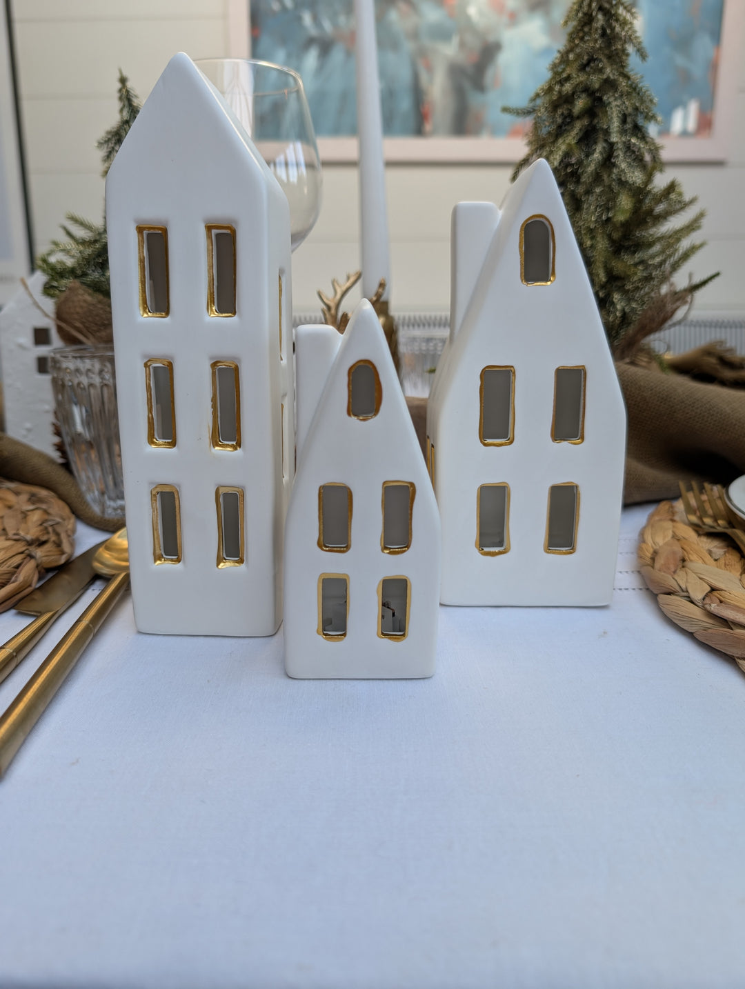 LED White/gold house set of 3