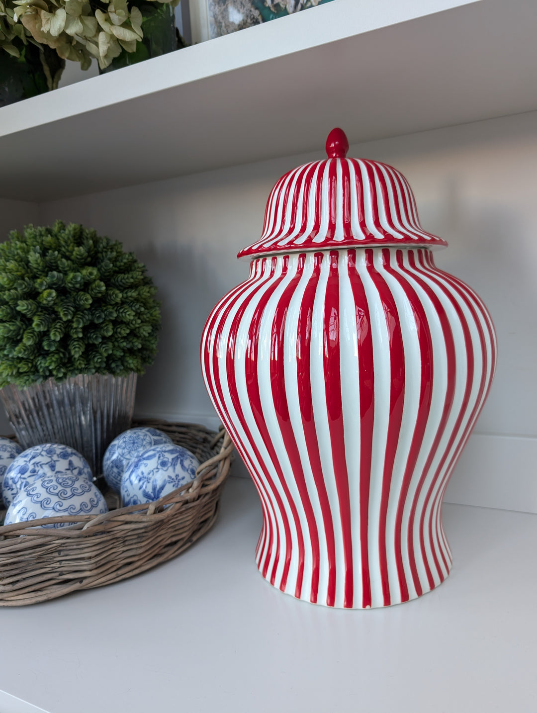 XL Red Striped Ceramic Ginger Jar-Ginger Jars-LNH Edit