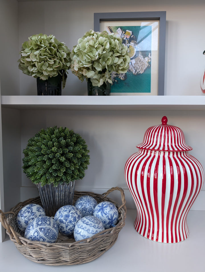 XL Red Striped Ceramic Ginger Jar-Ginger Jars-LNH Edit