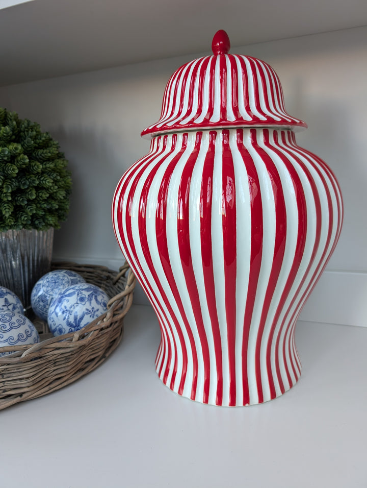 XL Red Striped Ceramic Ginger Jar-Ginger Jars-LNH Edit