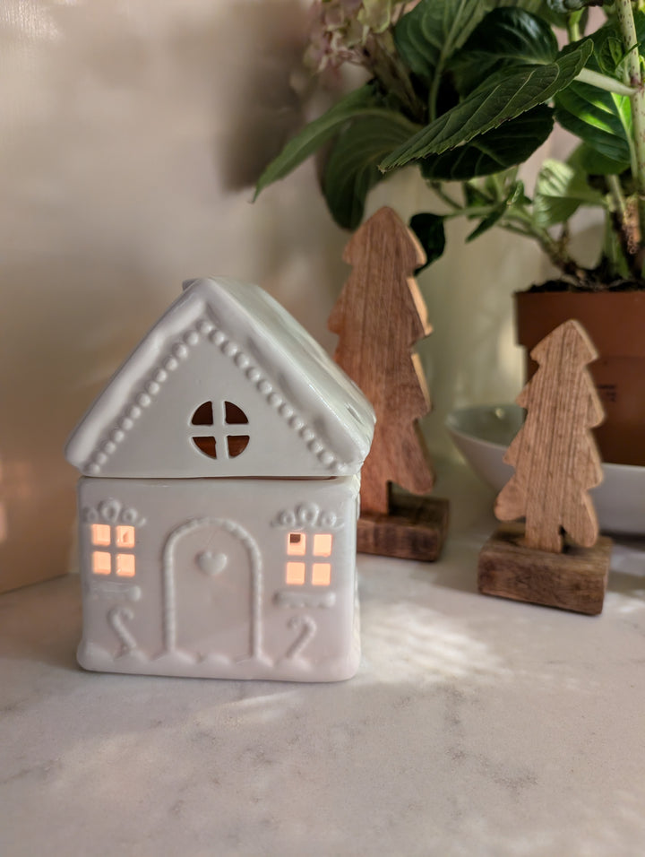 White Gingerbread House Oil Burner and tea light holder