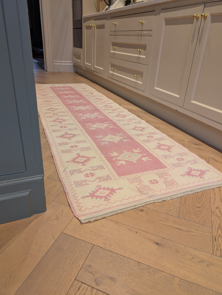 Vintage Pink Kurdish Runner Rug, 1960s