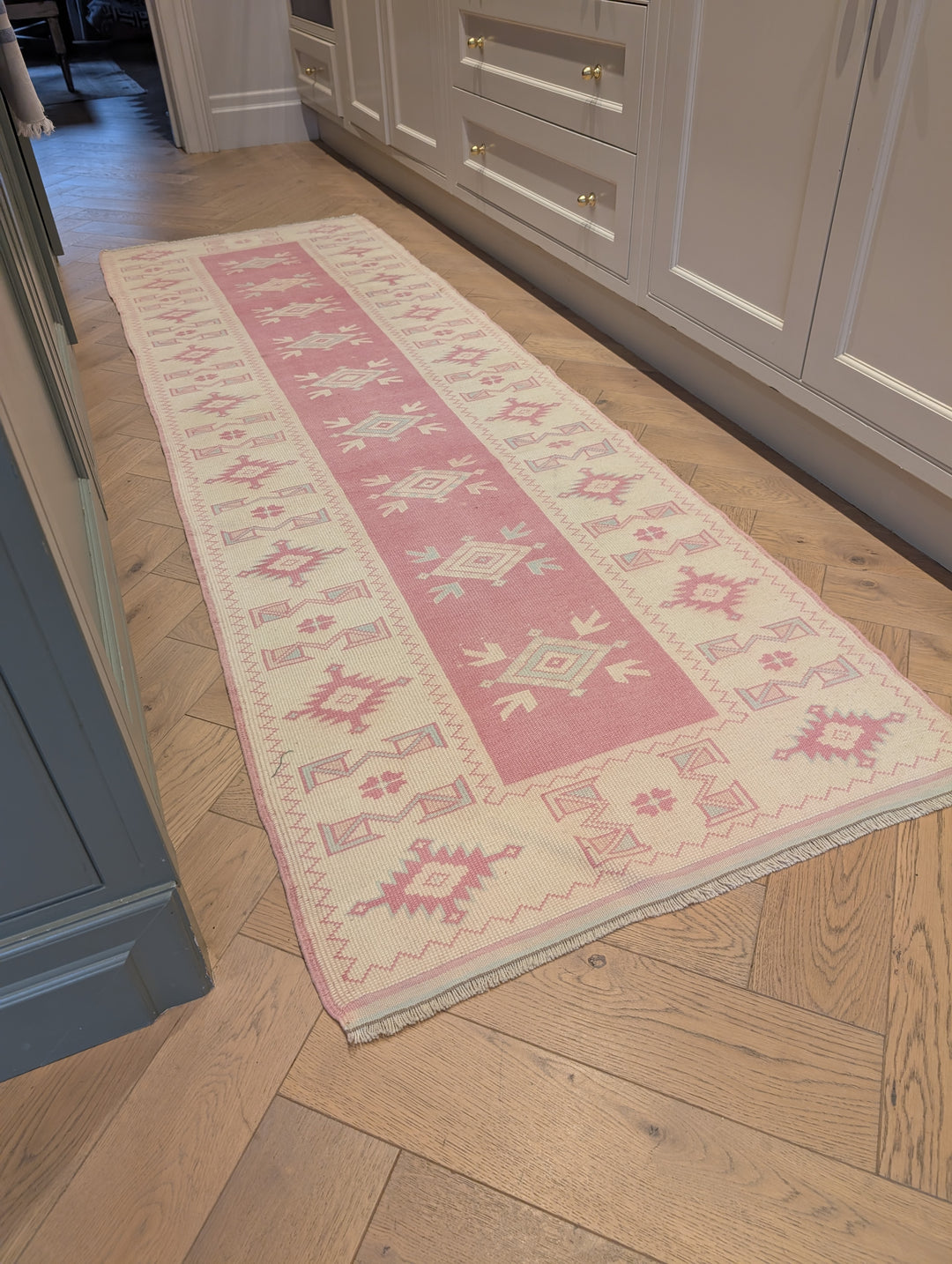 Vintage Pink Kurdish Runner Rug, 1960s