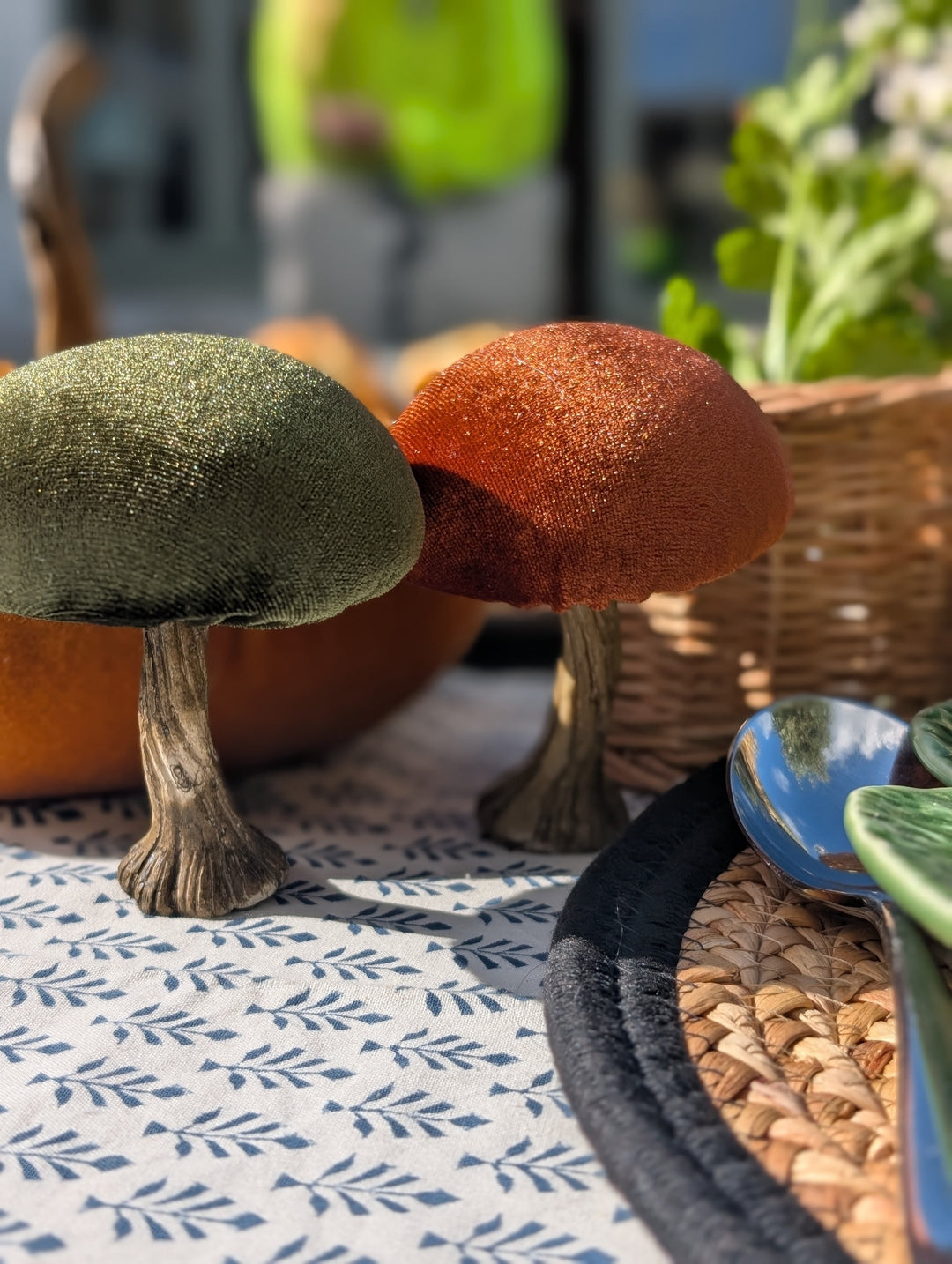 Decoration Velvet Mushroom Green 10 cm