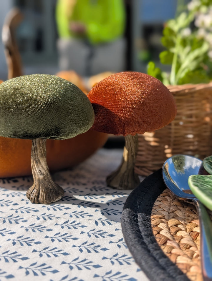 Decoration Velvet Mushroom Green 10 cm