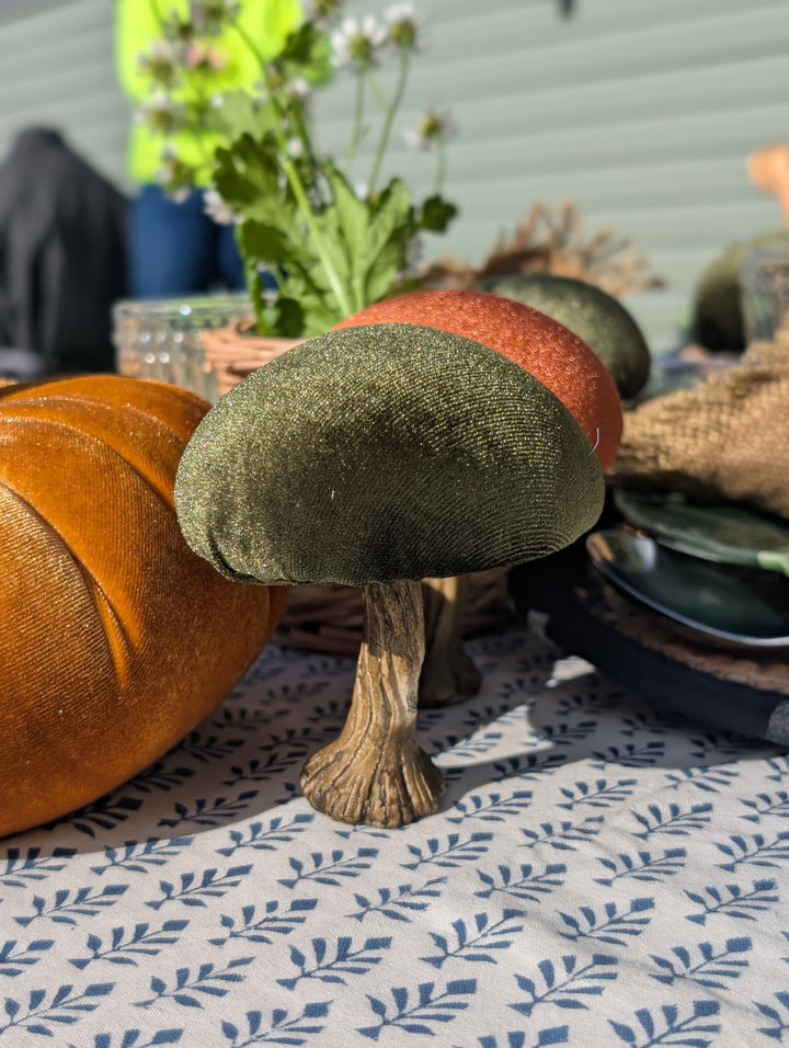 Decoration Velvet Mushroom Green 10 cm