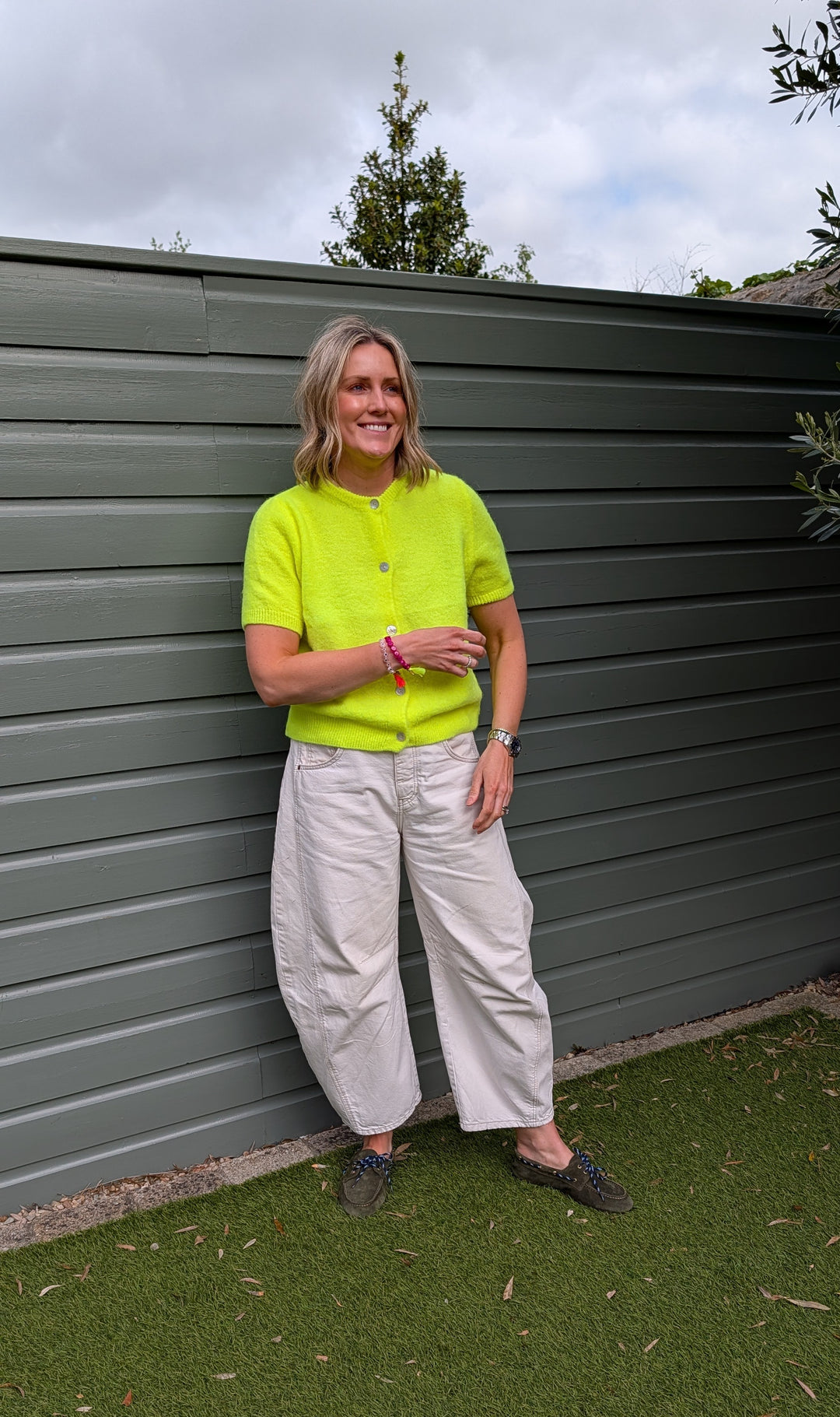 Neon Yellow Short Sleeve Mohair Cardi
