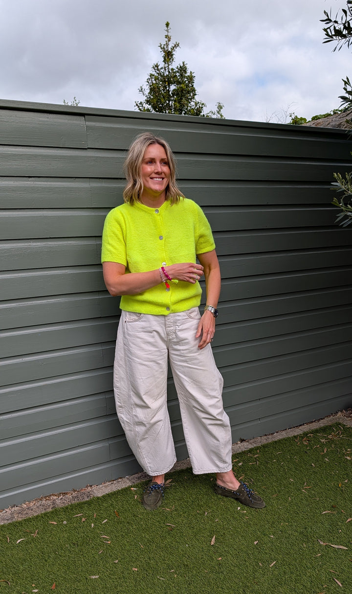 Neon Yellow Short Sleeve Mohair Cardi