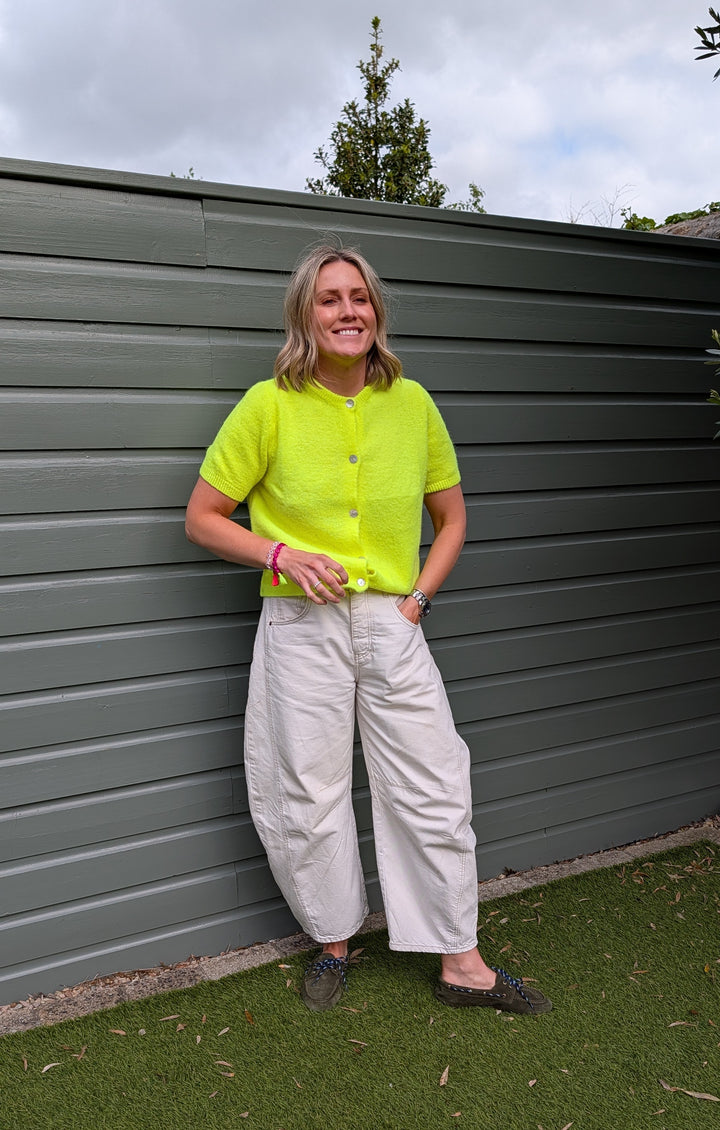 Neon Yellow Short Sleeve Mohair Cardi