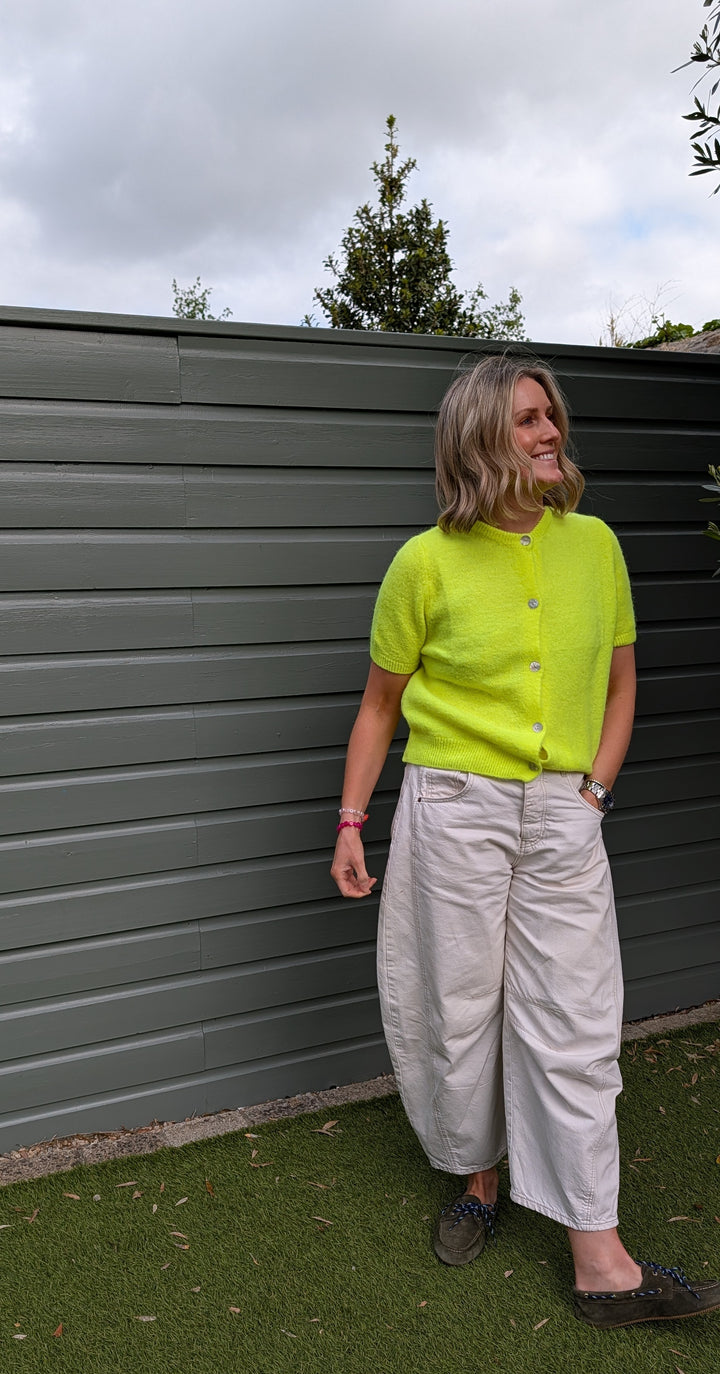 Neon Yellow Short Sleeve Mohair Cardi