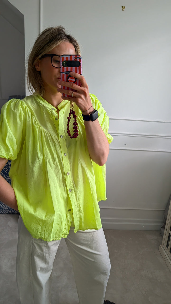 Neon Yellow Cotton Blouse-Shirts & Tops-LNH Edit