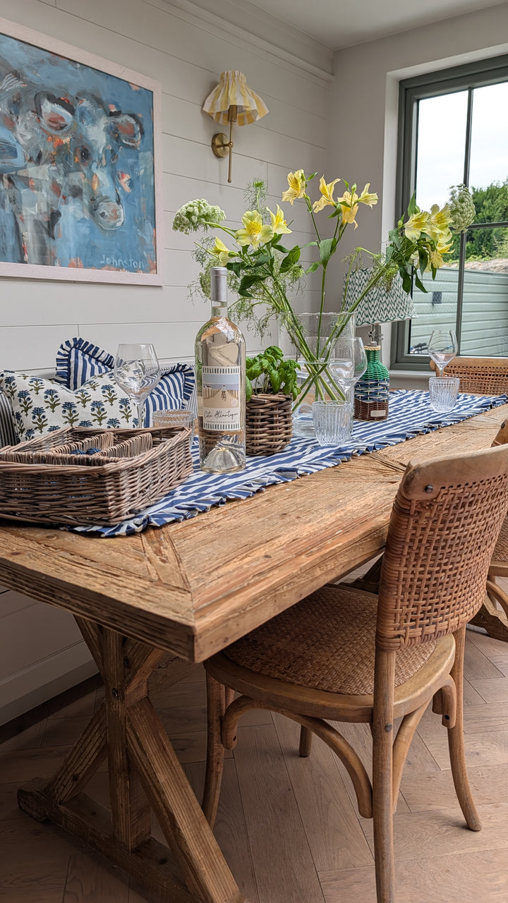 Iris Blue Stripe Frill Table Runner | LNH Edit