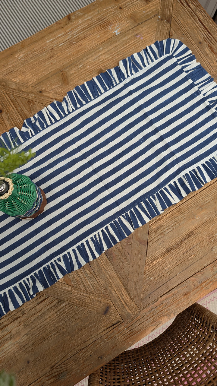 Iris Blue Stripe Frill Table Runner | LNH Edit