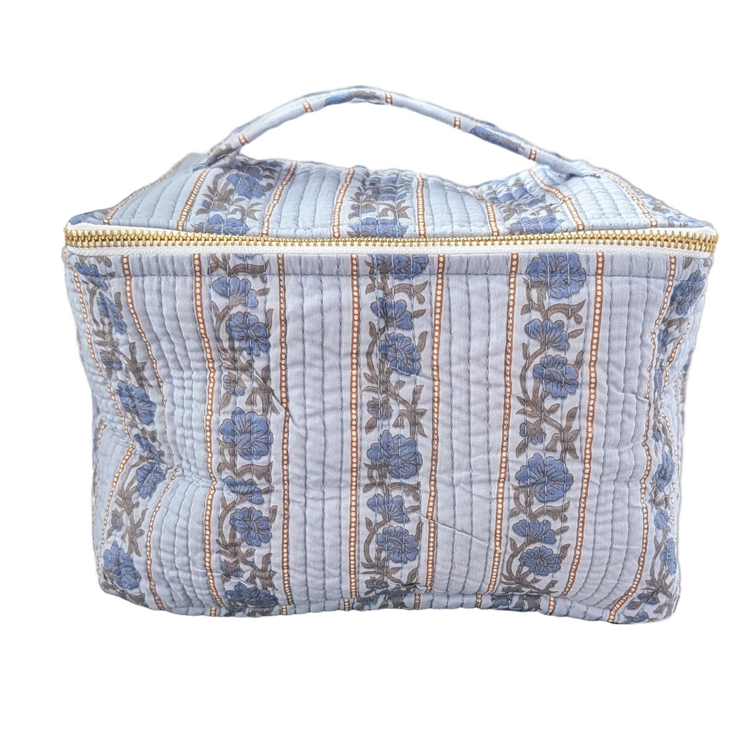 Rose Blue Cosmetic Bag- Large Top Zipper