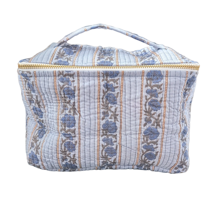 Rose Blue Cosmetic Bag- Large Top Zipper