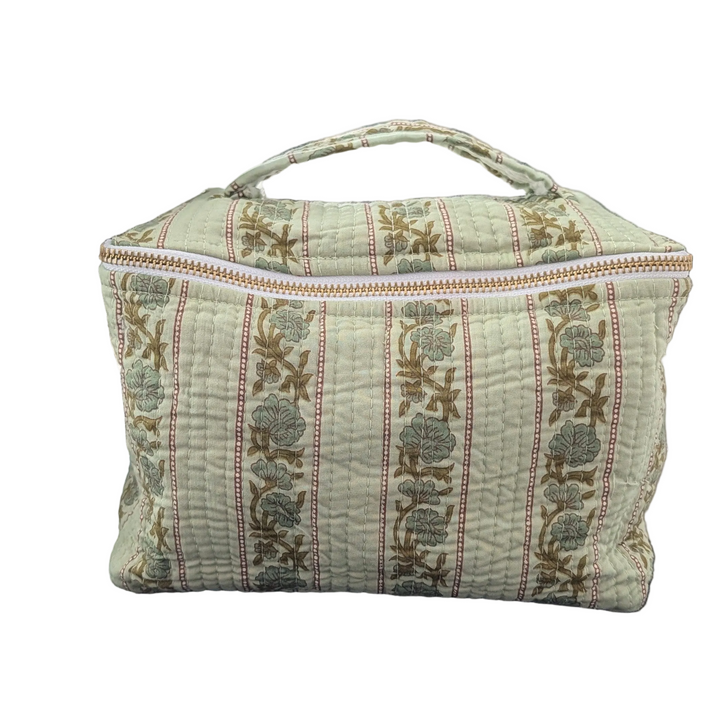 Rose Green Cosmetic Bag- Large Top Zipper