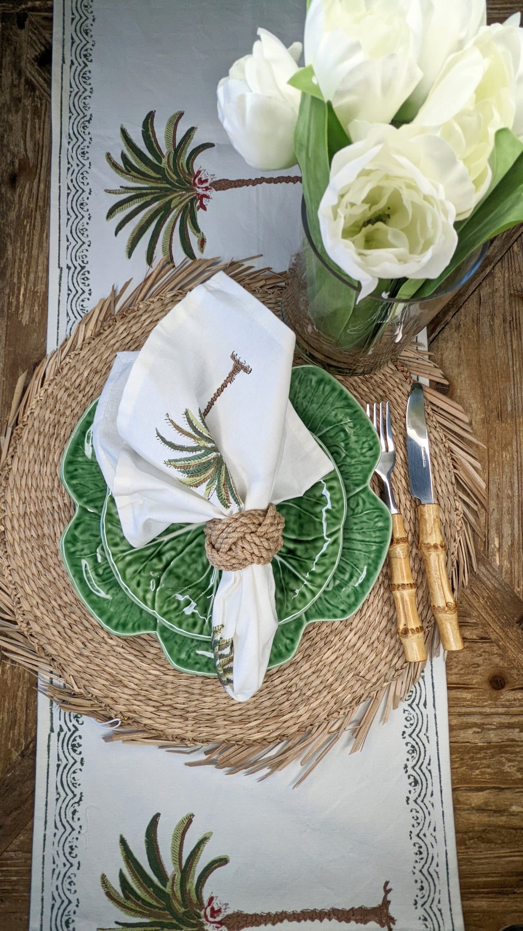 Palm Tree Green Napkin, Set of 4-Napkins-LNH Edit