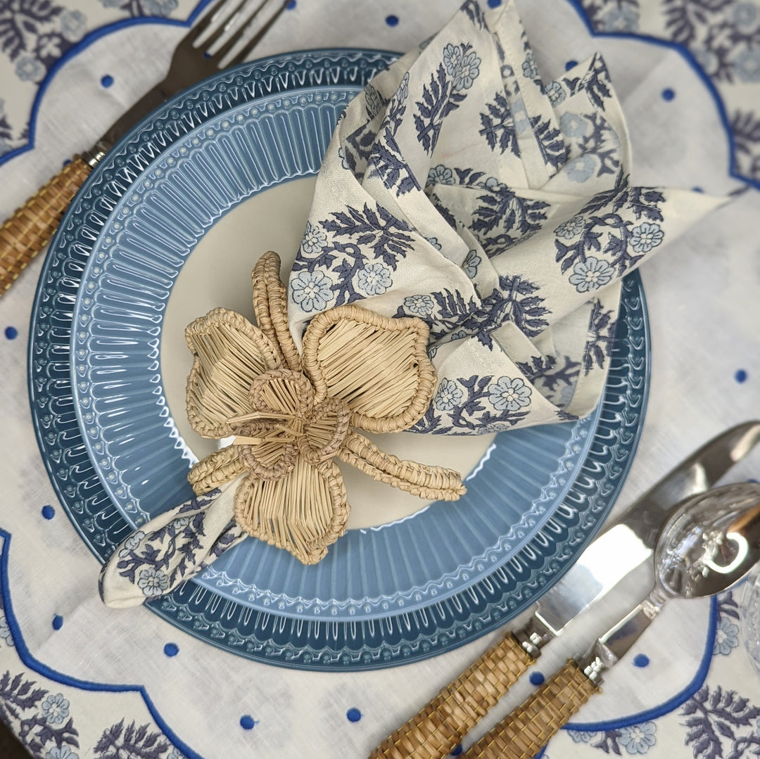 Pia White/ Blue Round Tablecloth