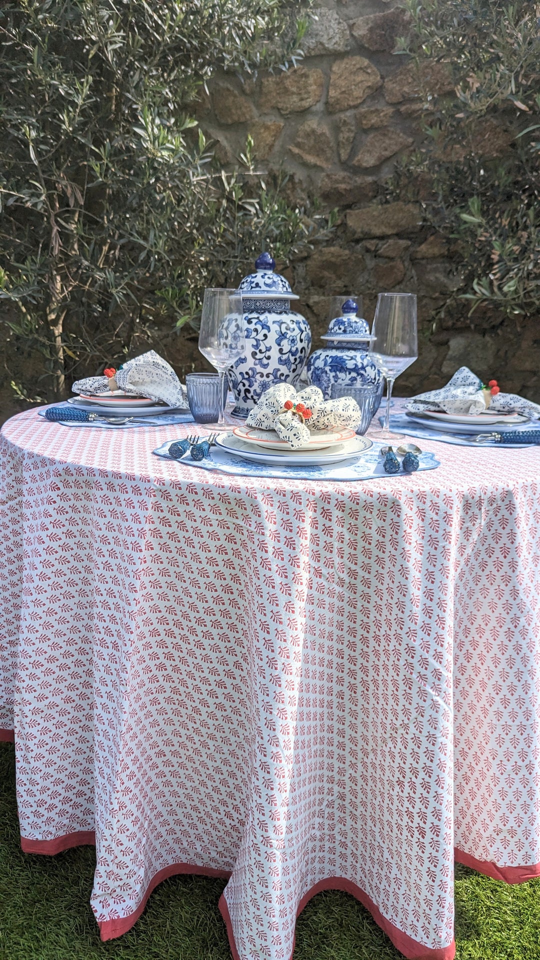 Sofia Red Round Tablecloth-Tablecloths-LNH Edit