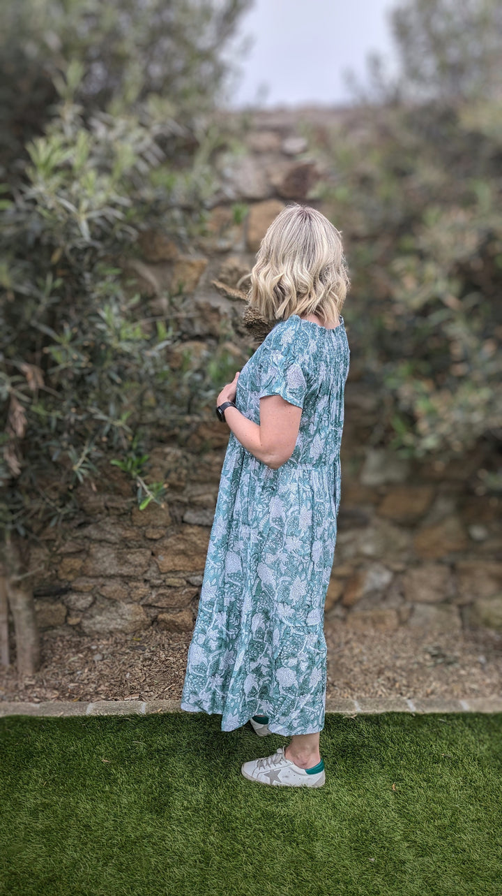 Amalfi Green Smock Neckline Dress-Dresses-LNH Edit