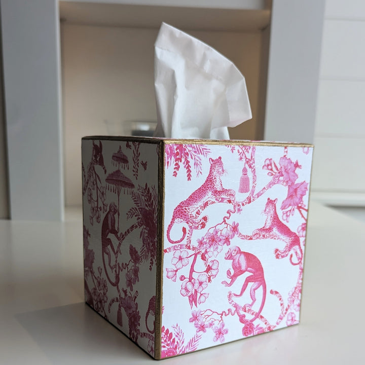 Chic Monkey Toile Pink Tissue Box Cover-Tissue Boxes-LNH Edit