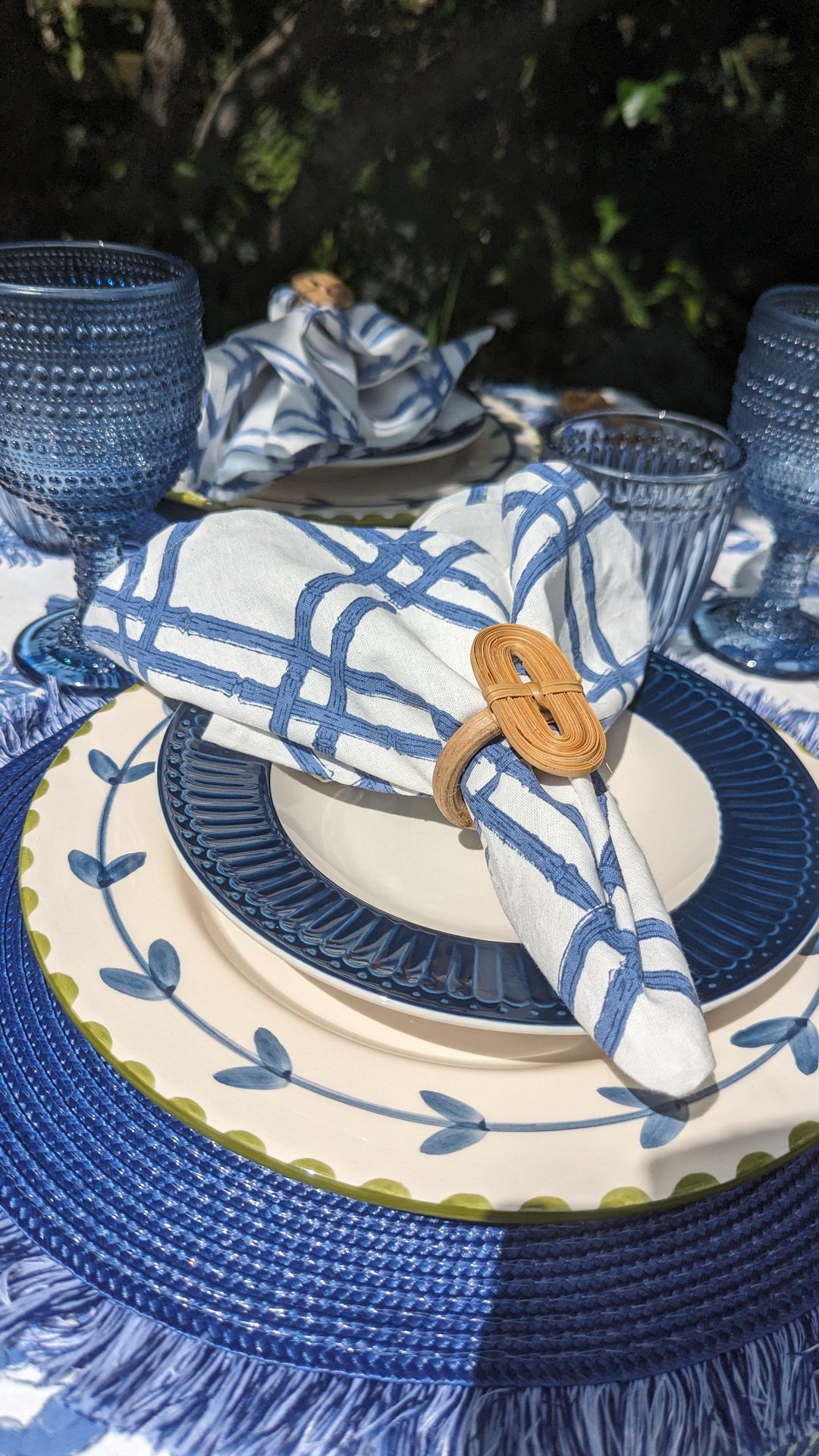 Vogue Bamboo Blue Napkin, Set of 4-Napkin Rings-LNH Edit