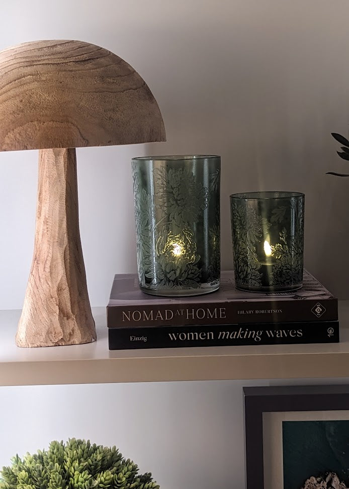 Matt Green Glass  Hurricane-Candle Holders-LNH Edit