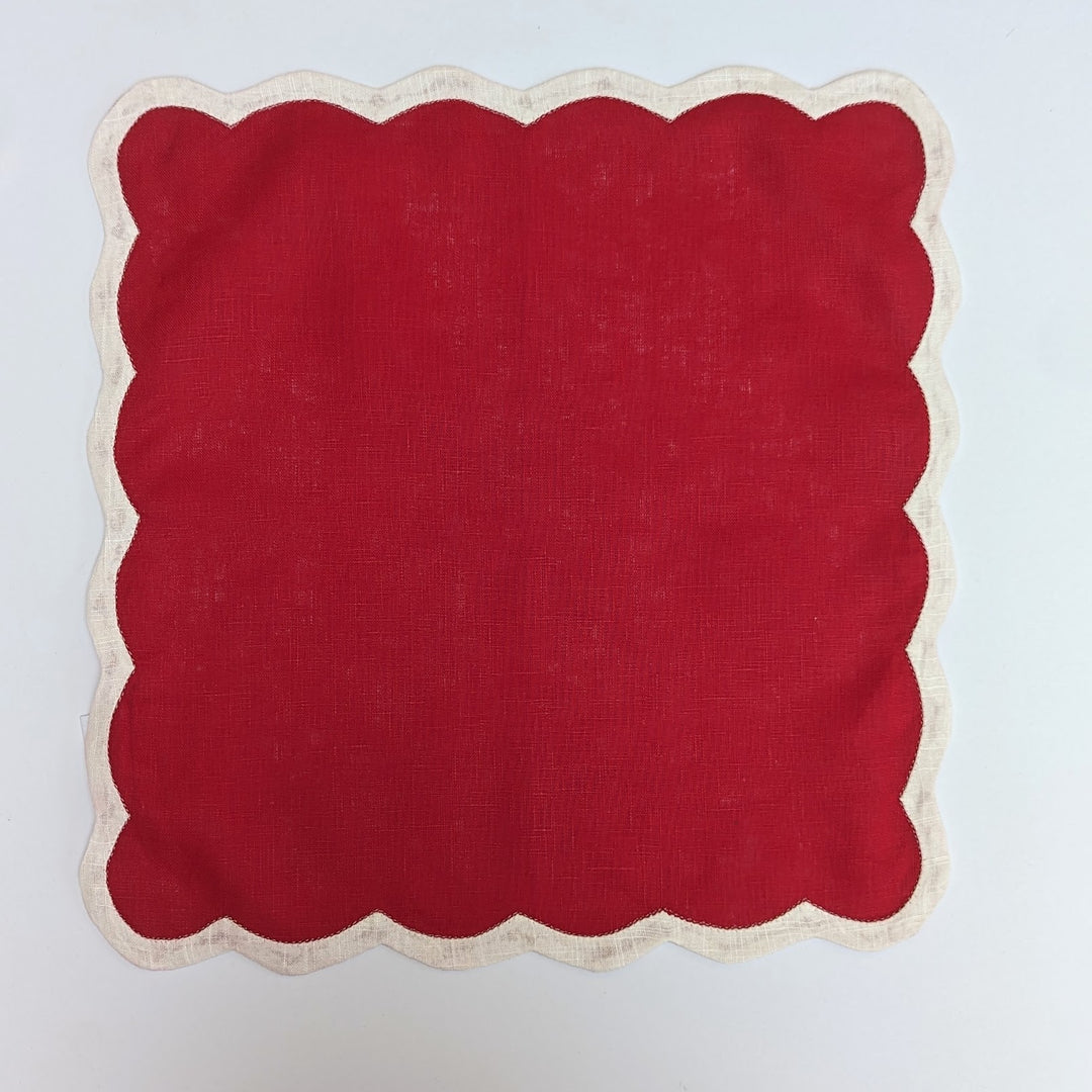 Red Modern Scallop Linen Napkins, Set of 4-Napkins-LNH Edit