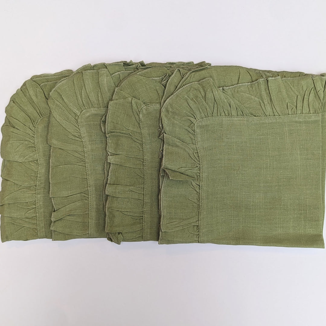 Green Ruffle Napkin, Set of 4-Napkins-LNH Edit
