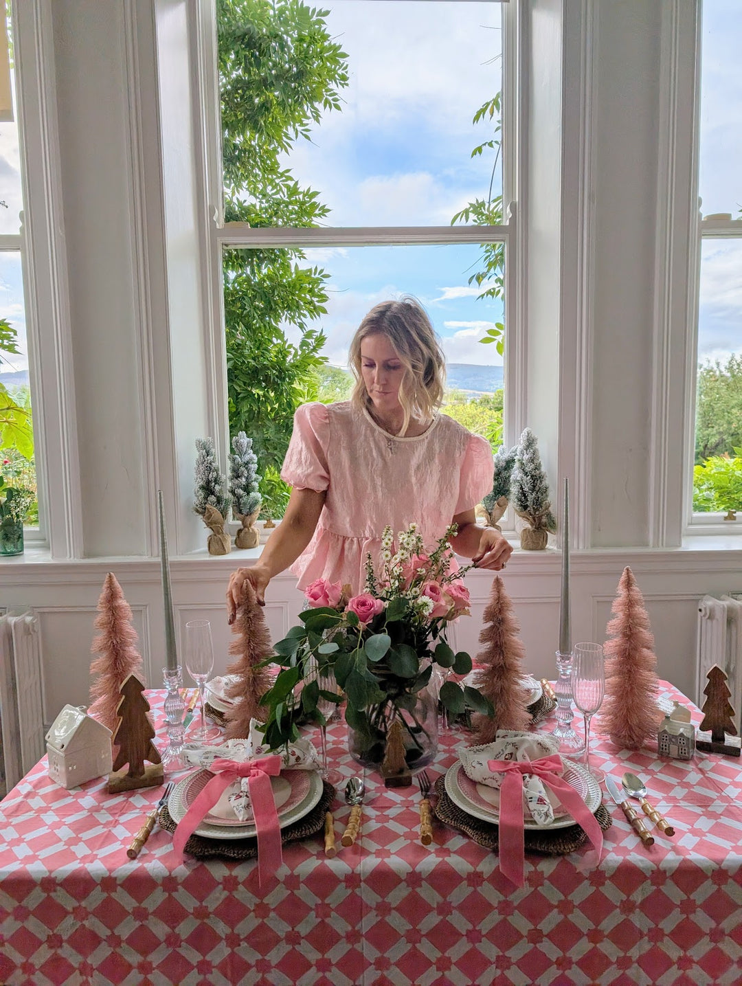 Adeline Pink Round Tablecloth