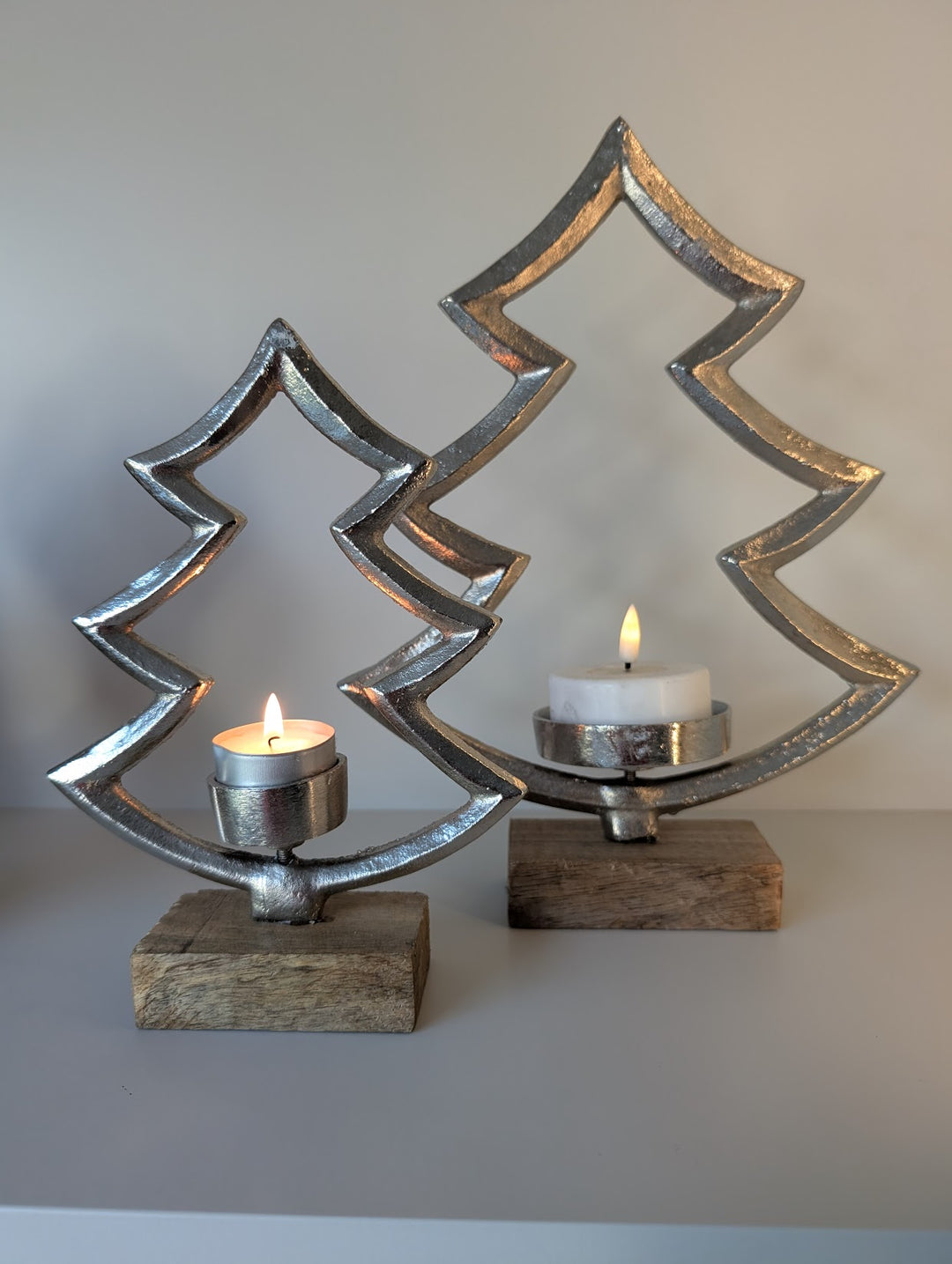 Silver tree tealight holder, Medium