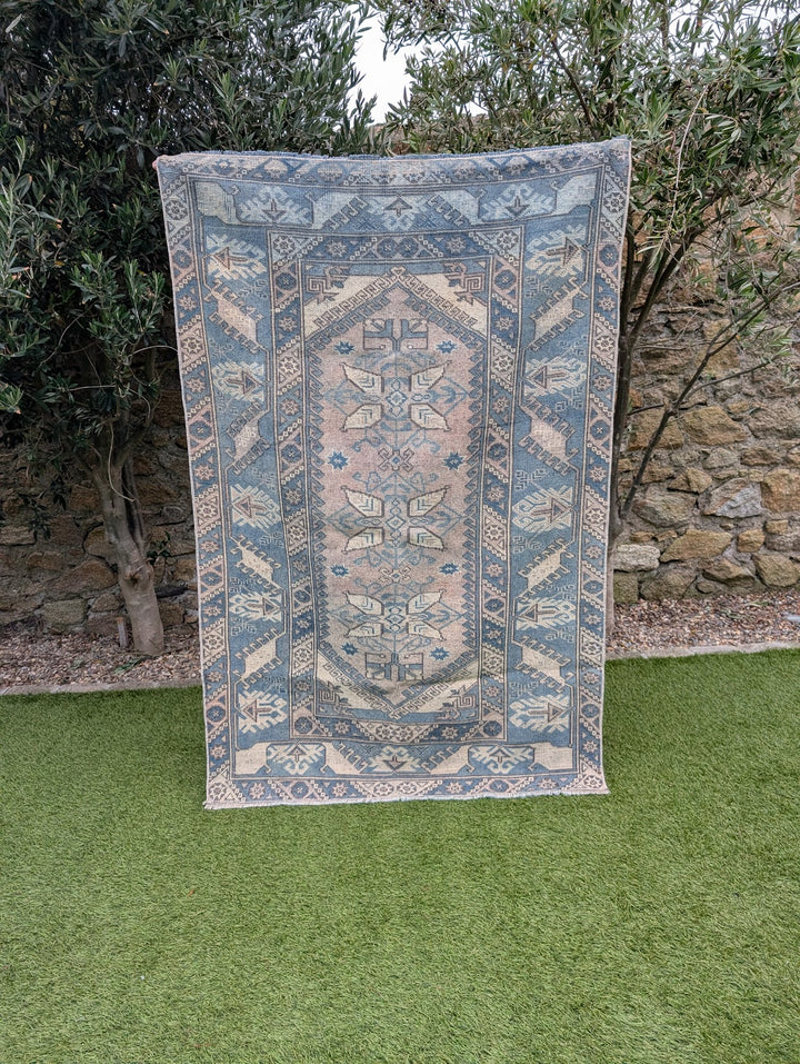 Vintage Hand Knotted Turkish Oushak Carpet with Muted 'washed Out 3'10" X 5'11"