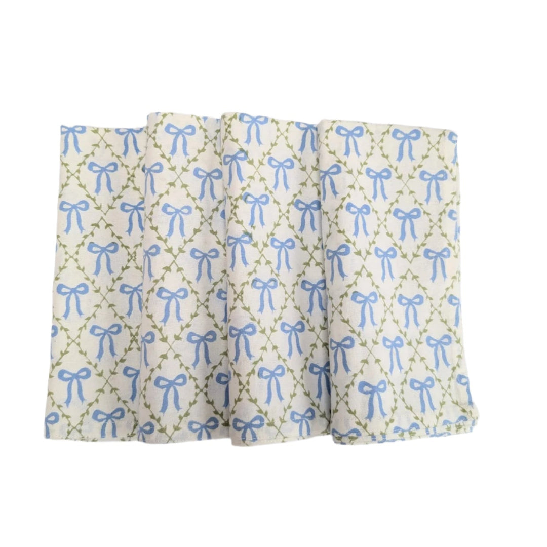 Elizabeth Bow Blue Napkin, Set of 4-Napkins-LNH Edit