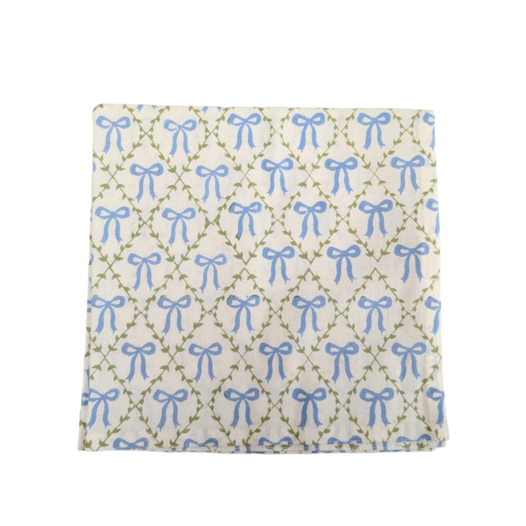 Elizabeth Bow Blue Napkin, Set of 4-Napkins-LNH Edit