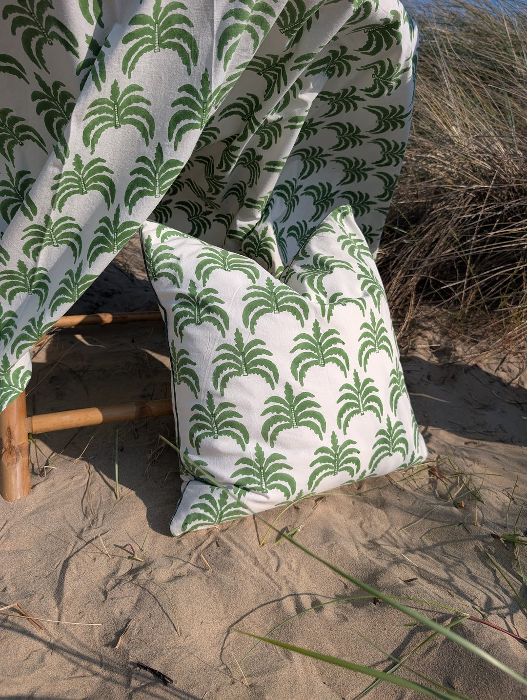 Modern palm green Piped Cushion Cover