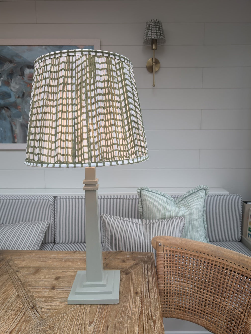 Green Grid Empire Pleated Lampshade-Lampshades-LNH Edit