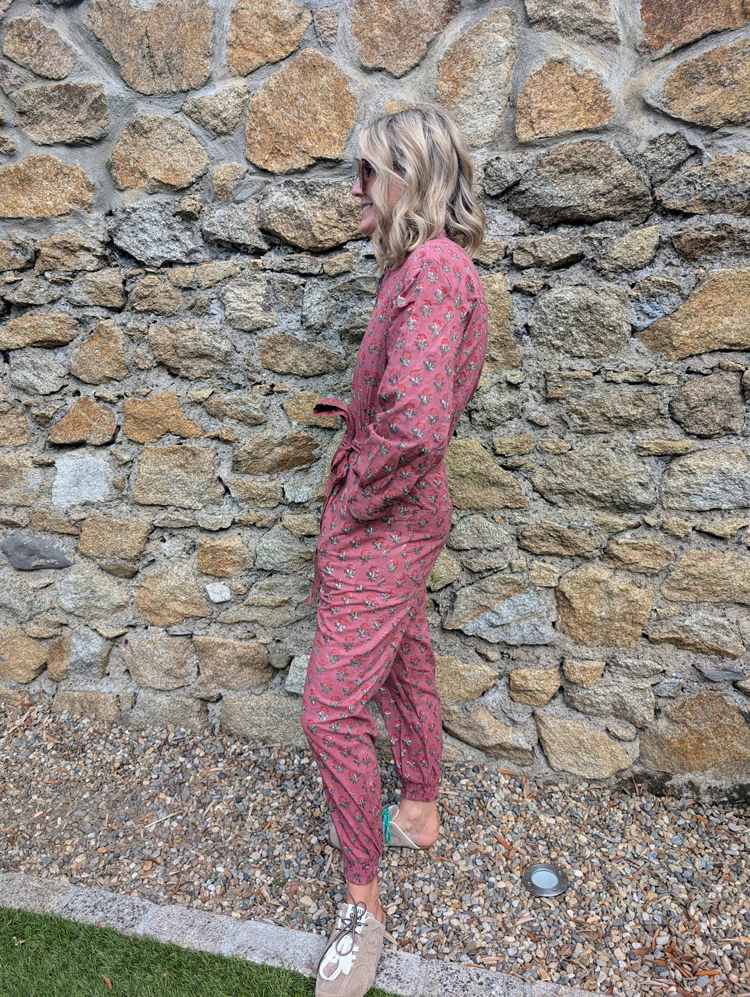 Hazel Maroon Long-Sleeve Handcrafted Jumpsuit