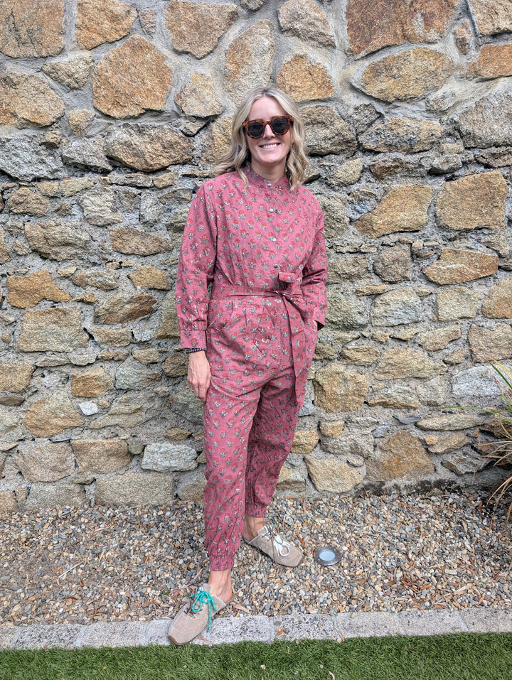 Hazel Maroon Long-Sleeve Handcrafted Jumpsuit